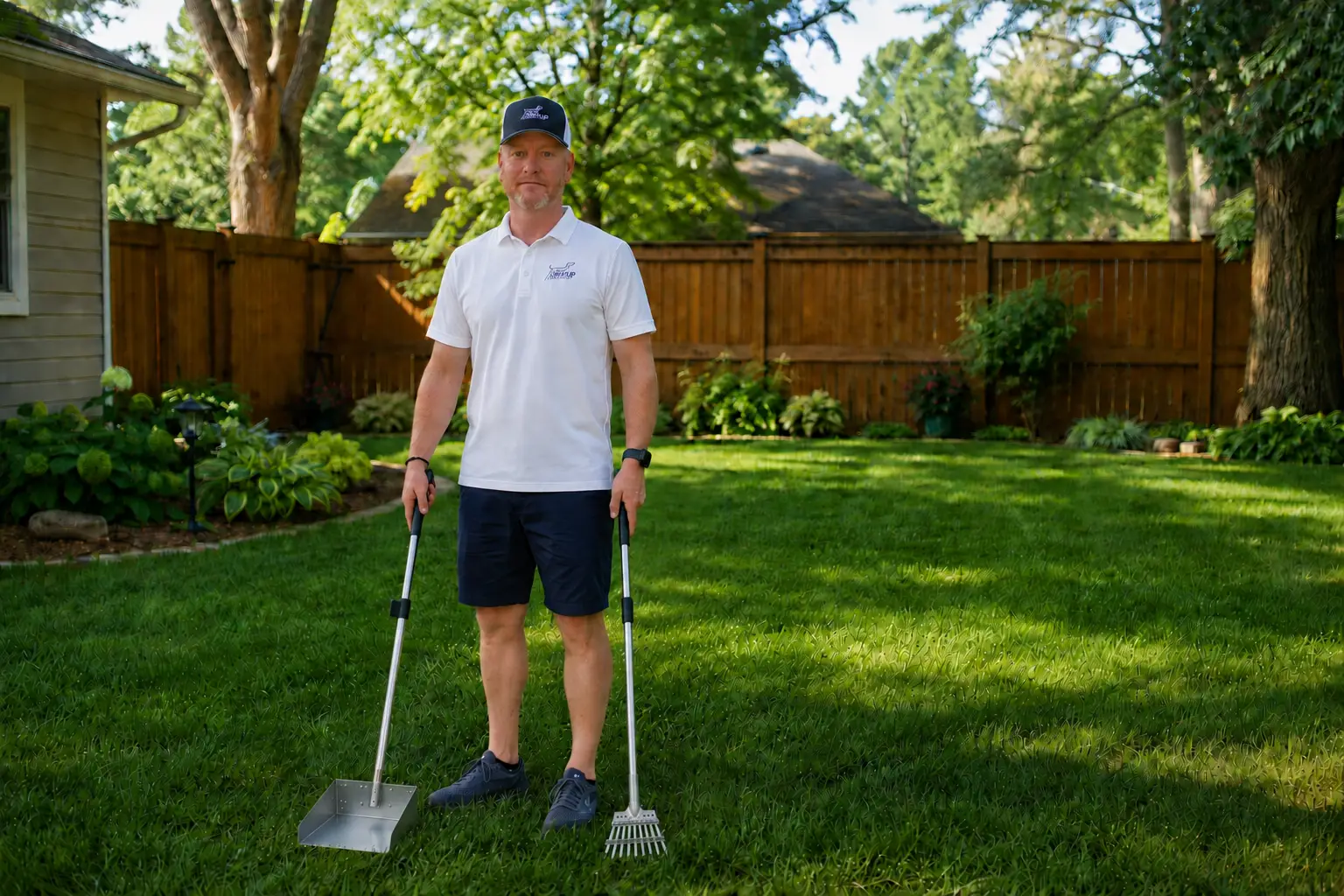 Craig, owner of The Cleanup Collective, with professional pet waste removal tools